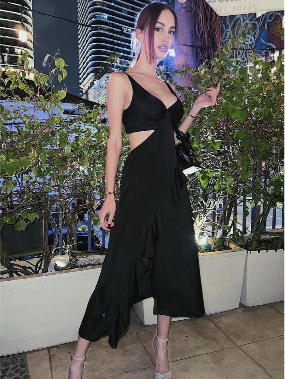 Maje black midi satin dress